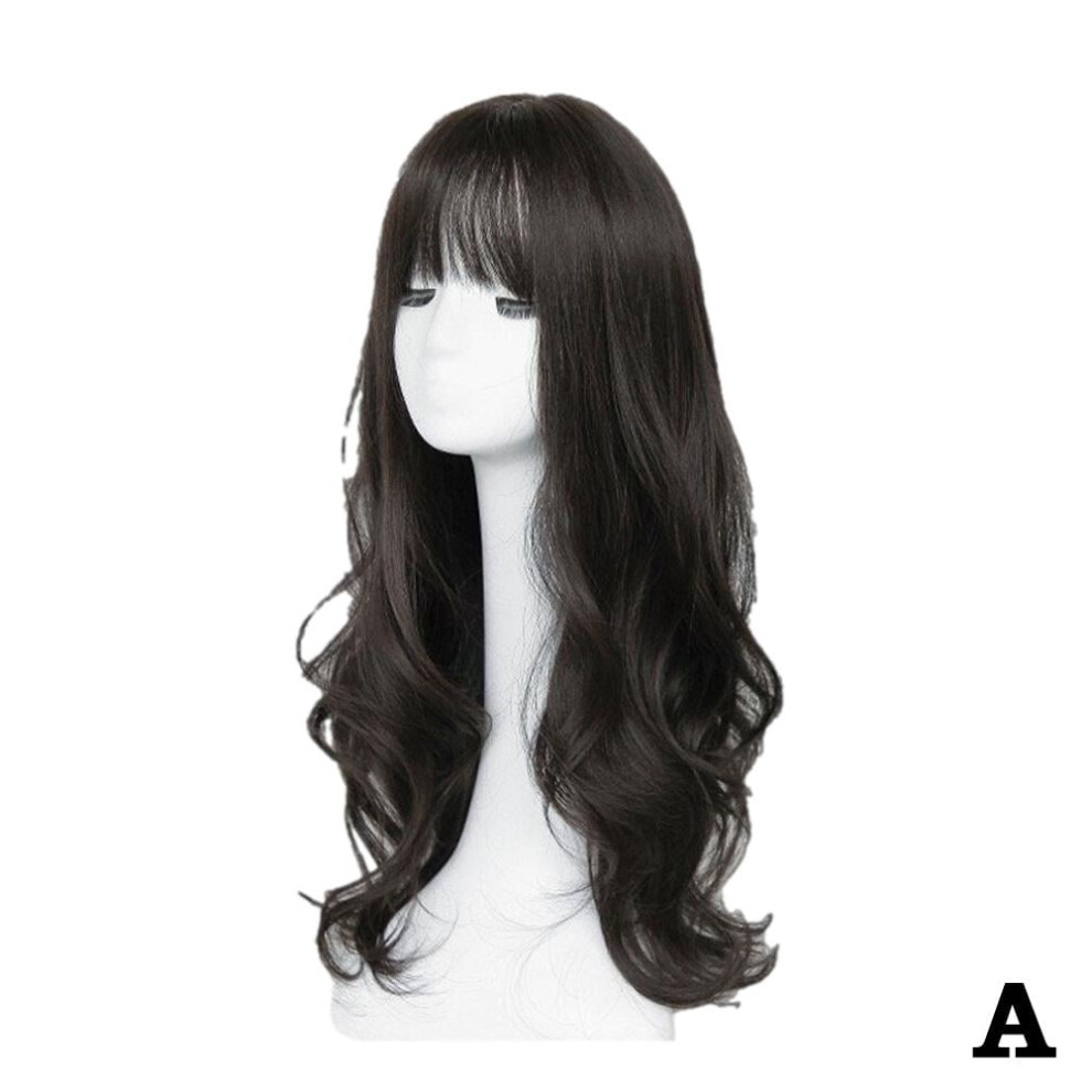 Unisex Black 70Cm Long Curly Hair Wig With Bangs Women Wave Natural Fluffy Hair Wigs K0