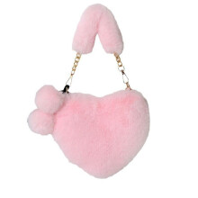 Furry Purse for Girls Heart Shaped Soft Plush Shoulder Bag Clutch for Women Aesthetic Cute Handbag for Teens Valentine's Day Gift