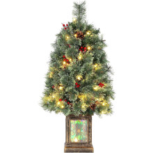 3ft Pre-Lit Mini Christmas Tree with 70 LED Lights & Retro Pot – Tabletop Xmas Decor for Home, Office, Entrance