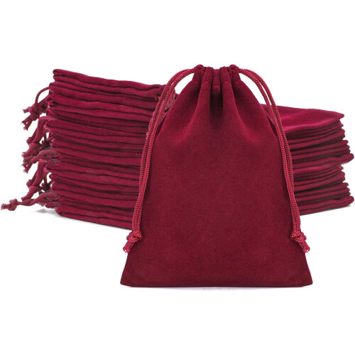 Röda sammets smyckespåsar 20-pack