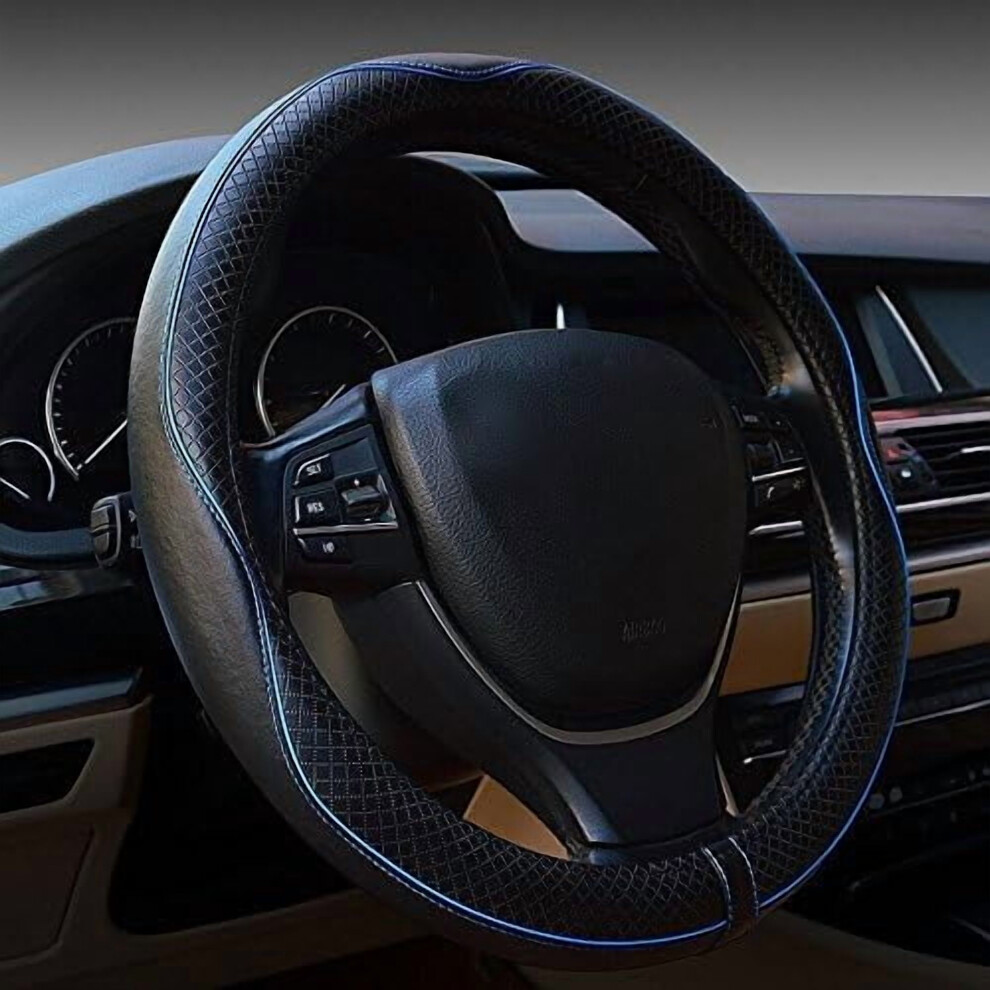 Car Steering Wheel Cover, Anti-Slip, Safety, Soft, Breathable, Heavy Duty, Thick, Full Surround, Sports Style ( Blue) Black/Blue 9110895697641