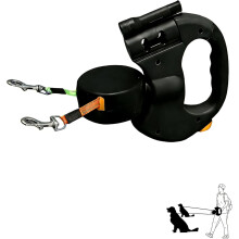 2026 Upgraded No-Tangle Double Dog Leash, 360 Swivel, LED + Reflective, 10ft Adjustable – for Small/Medium Dogs (LR Black, 1 PC)