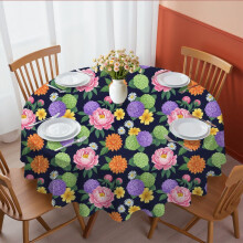 Pioneer Flower Floral Print Pattern Round Tablecloth 60 X 60 Inch, Wrinkle Resistant Wipeable Table Cloth for Kitchen Dining Picnic Patio Party