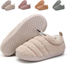 Pantoufles de camping pour femmes avec doublure en sherpa et polaire, semelles antidérapantes et semelles intérieures en mousse à mémoire de