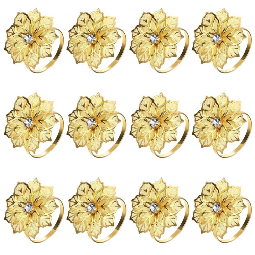 12 blomsterserviettringer – uthult gullmetall med