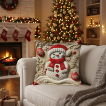 Housse de coussin de Noël en coton 45x45cm avec fermeture éclair invisible