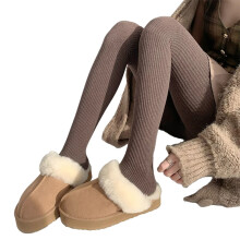 Women Solid Color Thicken Cotton Pantyhose Ribbed Knit Striped Sweater Tights