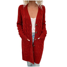 Cárdigan de punto para mujer, ideal para otoño e invierno, con cierre frontal abotonado, suéter largo informal, cárdigan básico liso con