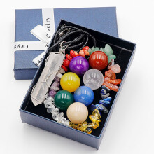 Natural Crystal Combination Set, Chakra Stone Collection in Gift Box, Hexagon Crystal Pendant with Colorful Stones for Display and Spiritual Practice