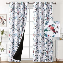 100% Blackout Curtains 96" L, 2-Pc Set, Thermal Insulated, Sound-Reducing, Black Liner, Wild Berry & Bird Print – Compatible with Standard Rods