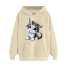 Beige Womens Long Sleeve Drawstring Hoodies Heart Print Pullover Valentine's Day Gift for Her