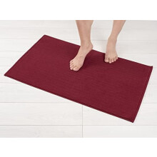 Tapis de bain, 51 x 86 cm, 100 % coton, antidérapant, lavable, à poils longs, rouge bordeaux.