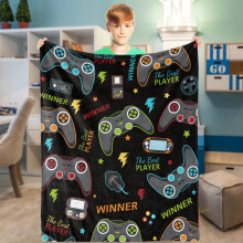 Couverture de jeu en flanelle douce pour garçons, plaid confortable pour gamer (152 x 203 cm), couverture chaude et moelleuse pour manette de jeu