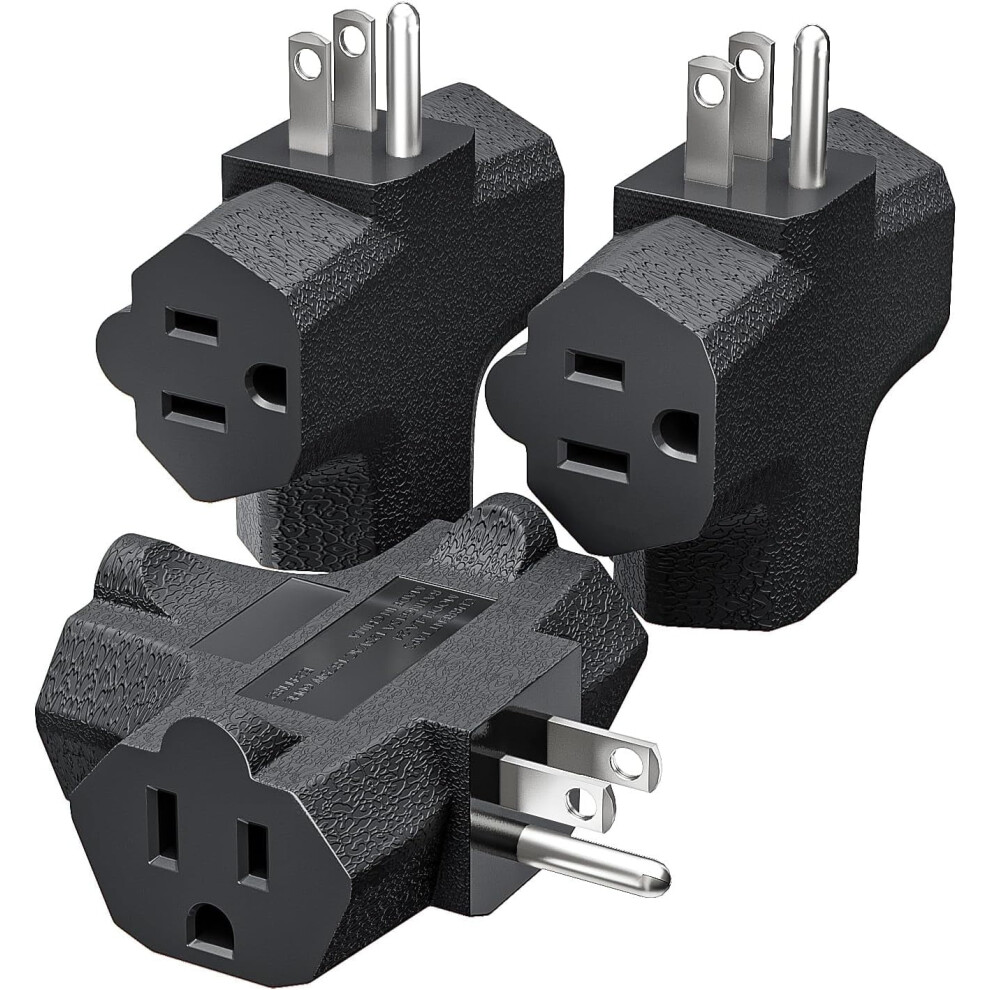 3-Outlet Grounding Adapter, Ul Listed Plug Extender, Heavy-Duty Grounded Power Tap - 3 Pack (Black) 9175034830556