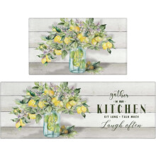 Lemon Kitchen Mat Set of 2, Non-Skid Washable Farmhouse Rugs with Rubber Backing (17"x48"+17"x30"), Compatible with Lemon-themed Kitchens