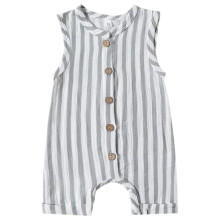 Baby striped romper round neck sleeveless button-up 3-12