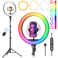10" Selfie Ring Light with 72" Tripod, 38 Colors, Dimmable LED—compatible with iPhone & Android, YouTube, TikTok, Makeup