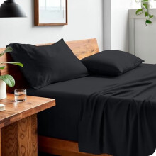 Einzelbett-Bettwäscheset – 1800 Fäden/Zoll, ultraweiche, stonewashed Mikrofaser, doppelt gebürstet, tiefe Taschen, atmungsaktiv – Schwarz