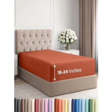 Drap-housse extra profond pour lit simple XL – Compatible avec les matelas de 45 à 60 cm, ultra-doux, infroissable, respirant, couleur terre cuite