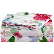 Ensemble de draps à motif floral rose aquarelle, format Queen, 4 pièces, en microfibre douce imprimée, poches extra profondes