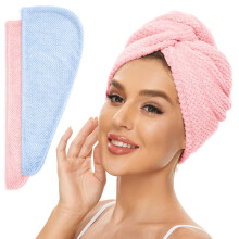 Mikrofiber hårhandduk för kvinnor 2-pack blå rosa