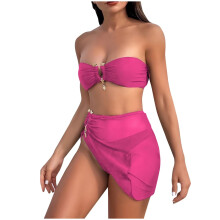 Kukoosong Dambaddräkt i två delar, axelbandslös bandeau-topp med stöd och högmidjade trosor, bekväm enfärgad bikini för strand och pool