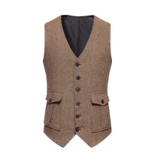 Formal Suit Vest for Men Retro Single-breasted Versatile Waistcoat with Pocket Business Vest,Coffee