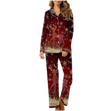 Dame Julepyjamassæt Langærmet Knapforkant Juletræsprint Pyjamasbukser Blødt Ferie Loungewear Pyjamas Hjemmetøj S-2XL