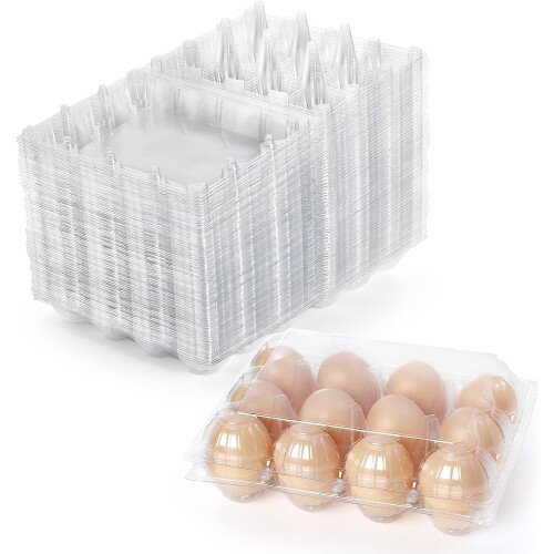 60 Pcs Clear Plastic Egg Cartons, 12-Count, 3x4 Grid, Reusable for Chicken Eggs – Compatible with Standard Egg Sizes