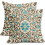 Boho Linen Pillow Covers 16x16 in Teal & Brown 1
