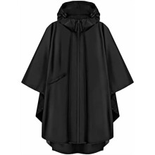Adult hooded rain poncho with pocket and zipper
