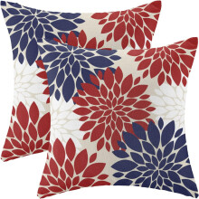 4th of July Pillow Covers 20x20, Set of 2, Blue Red White Dahlia Floral Farmhouse Decor – Compatible with Standard Cushions