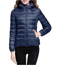 Leichte Damen-Steppjacke, einfarbig, mit durchgehendem Reißverschluss, Taschen, Kapuze und langen Ärmeln, lässiger Mantel