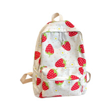 Floral Strawberry Pattern Backpack Lightweight Twill School Bag for School 15.3x11.4x5.9Inches
