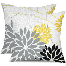 Grey & Yellow Floral Pillow Covers 16x16, Set of 2, Outdoor Waterproof, Polyester, for Couch/Patio/Garden – Compatible with 16x16 Inserts