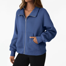 Kukoosong dames sweatshirts met rits, lange mouwen, casual, losvallende bovenkleding met zakken