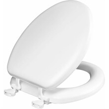 Padded Toilet Seat, Cushioned Soft Vinyl over Wood Core Seat, Secure Hinges, Easy Clean, Made in USA, Elongated, White