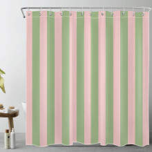 Roze en groene gestreepte douchegordijn, modern geometrisch minimalistisch, vintage uitstraling, 72x72 inch, inclusief 12 haken.