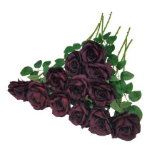 Rosas artificiales negras a granel – 12 unidades, 10 cm de diámetro, flores de seda de plástico para decoración de bodas negras (compatibles con
