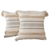 2 stuks decoratieve sierkussenhoezen in boho-stijl, getuft en geweven met kwastjes, kaki