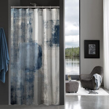 Donkerblauw abstract douchegordijn, 91 cm x 183 cm waterdicht