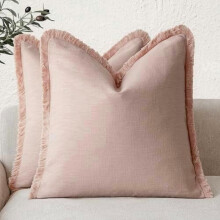 Set di 2 federe per cuscini in lino con frange da 2626 pollici, federe per cuscini in stile boho rustico rosa chiaro con nappe, federe decorative