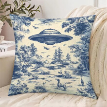 Clúdach Pillow Fuadaigh Eachtrannaigh Greannmhar 18x18, Prionta Cat UFO ar Phoileistear Bog Plush, Dúnadh Zipper, In-nite sa Mheaisín – Ag luí