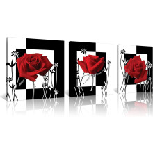 3 pezzi di quadri su tela con rose rosse in bianco e nero, 14x14 pollici – Decorazione murale astratta con fiori, tesi e incorniciati, compatibili