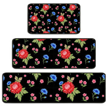 Floral Kitchen Rug Set of 3 – Non-Slip & Anti-Fatigue