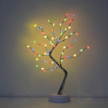 Asztali bonsai fa világítás 60 LED-es csillagfüzérrel, érintőkapcsolóval, elemes/USB-s tápellátással – beltéri/hálószobai/karácsonyi