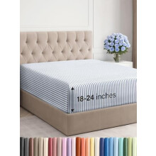 Drap-housse extra profond pour lit double – Compatible avec les matelas de 45 à 60 cm, ultra-doux, infroissable, respirant, à rayures bleues