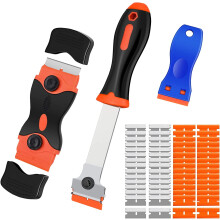 Razor Blade Scraper 3-Pack w/ 50 Plastic + 30 Metal Blades – Label, Sticker, Tint, Grease Remover for Windshield, Glass & Appliances