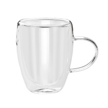 Double Walled Glass Coffee Cups, 8oz Insulated Clear Mugs with Handle, Borosilicate, Compatible with Hot Tea, Iced Coffee, Latte, Cappuccino
