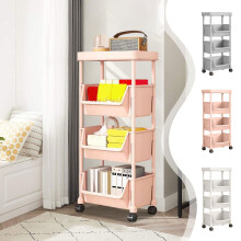 Chariot utilitaire à roulettes à 4 niveaux avec tiroir, étagères en plastique et roulettes – Convient pour la cuisine, la salle de bain, le